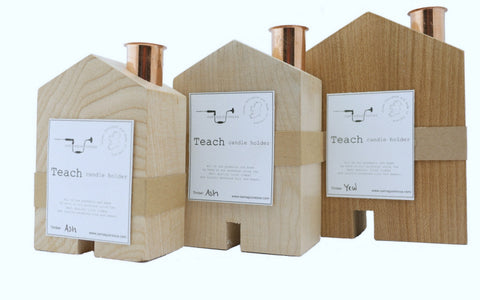 Teach Wooden Candle Holder